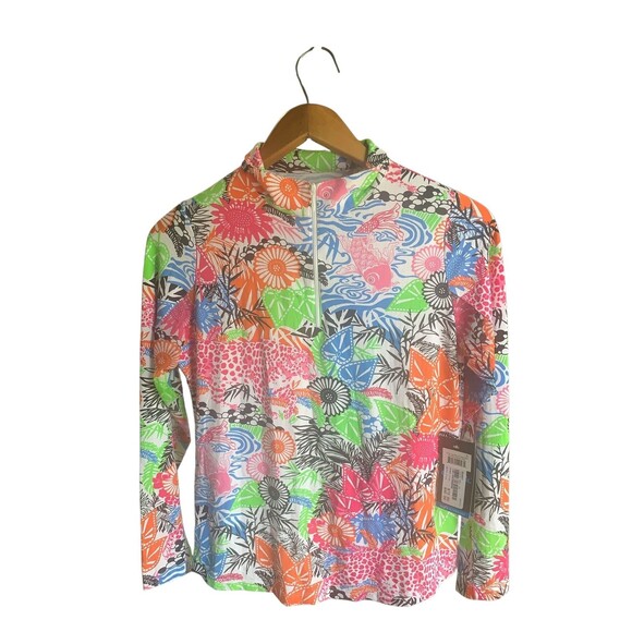 IBKUL Top Shirt Womens Small Multi Color Bamboo Garden UPF 50 IceFil Pullover - Picture 2 of 8
